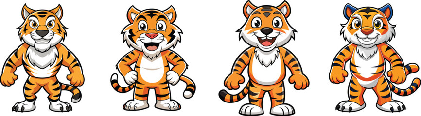 Cute Full Body Tiger Mascot Cartoon Character Drawing on Clean White Background