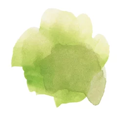 Selbstklebende Fototapeten Farben Im Wasser Green Ink watercolor hand drawn painting drop blot. Wet texture stain isolated on white background.  © Liliia