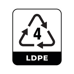 recycling symbol for low-density polyethylene (LDPE) plastic with number 4 inside triangle arrows, eco icon