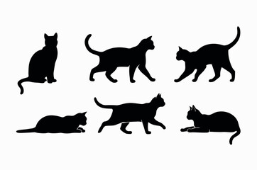 Collection of Silhouettes of Cats in Various Poses
