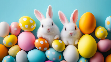 Celebrate easter with adorable bunnies and colorful eggs for a joyful spring holiday celebration time