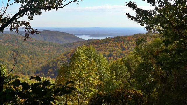 The little Tennesse river, in a deep river gorge, is surrounded by the mountains in the Great Smoky Mountains National Park, in the Nantahala National Forest.