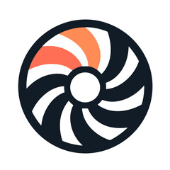 Stylized turbine fan vector icon in vibrant color design on transparent background for energy, ventilation, and technology concepts