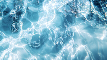 Obraz premium Abstract water surface texture with light reflections and caustics,clear blue liquid ripples,refreshing hydration concept,tranquil underwater background