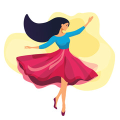 Elegant Dancer in Flowing Dress Vector Illustration