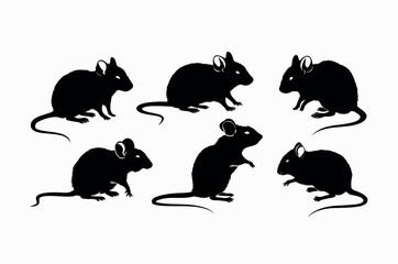 Silhouettes of Various House Mice in Different Poses