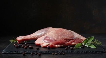 Raw Turkey Leg with Herbs and Berries