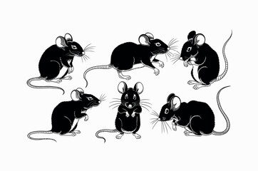 Silhouettes of Various House Mice in Different Poses