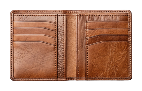 PNG Open leather wallet with card slots and textured design
