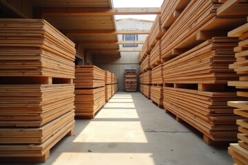 Stacked Boards from the Latin Timber Group in a Lumberyard, Ready for Construction