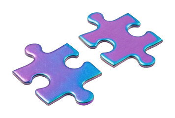 Obraz premium PNG Two colorful puzzle pieces with iridescent finish