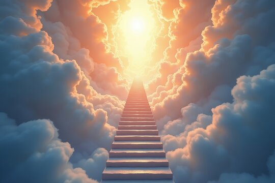 Latinx Group Reaches Divine Heights: Ascending Ethereal Staircase in the Sky