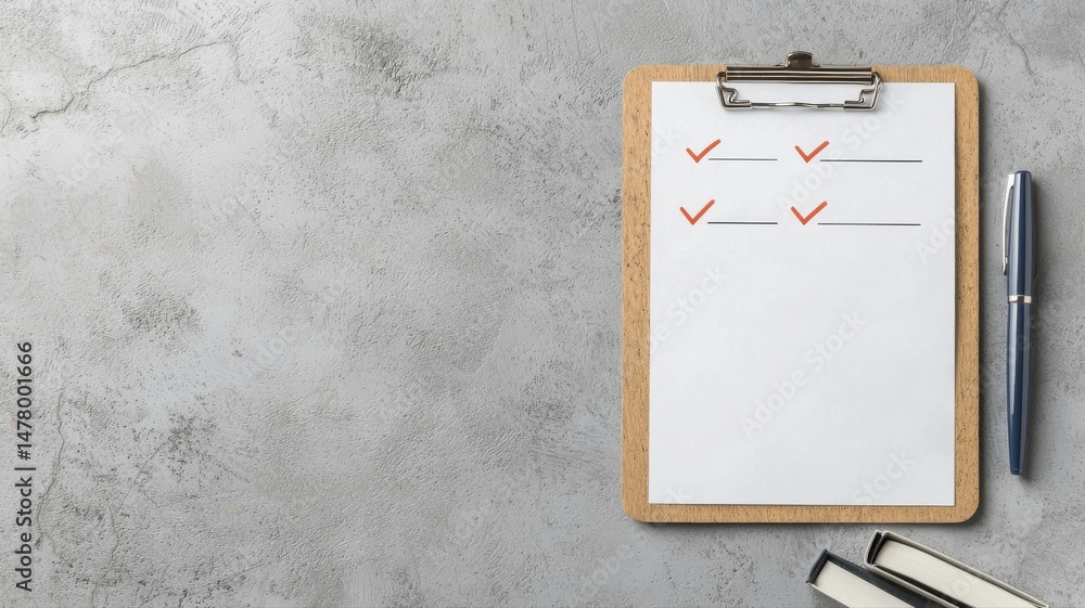 Aufkleber task completion checklist on clipboard with pen and notebooks clipboard checklist completion pen car