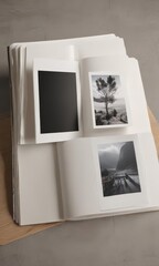 Blank photo album pages, open vertical display  Ideal for design mockups , minimal, workspace, customizable