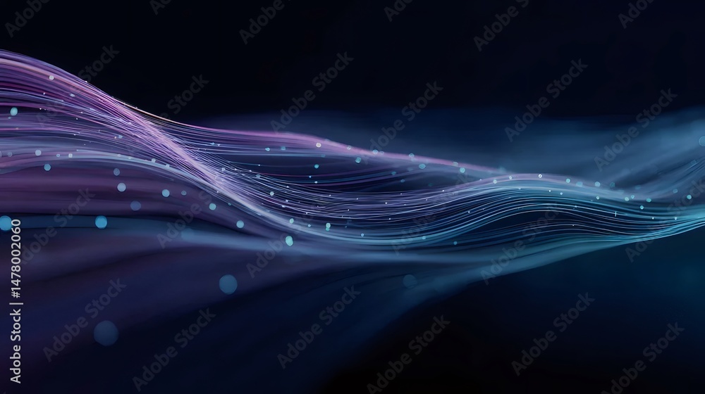 Poster abstract wavy background in blue and purple with dotted patterns and dynamic flowing lines for moder