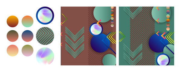 Set Bright juicy Bottle Green colors Fresh modern background with geometric elements, lines and dots for text, universal design, banner concept business