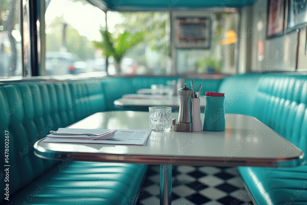 Poster restaurant booth seating with table setting for casual dining experience
