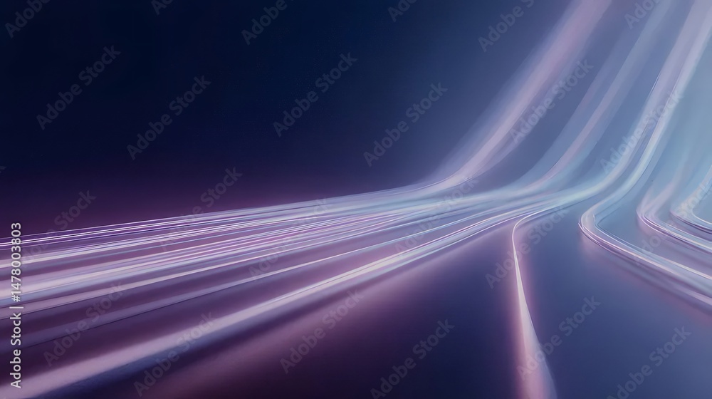 Poster abstract background of flowing light streaks in dark blue space with dynamic motion and modern geome