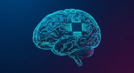 Digital brain with circuit and AI concept. 3D Rendering. AI brain implant discovery concept 
