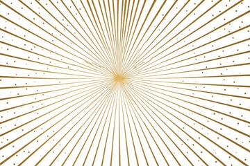 Golden radiating lines emanating with scattered golden spots over white background