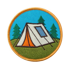 PNG Camping badge with tent and pine trees