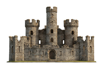 PNG Medieval stone castle with towers and arched doorway in front view
