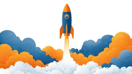 Rocket Launching into the Sky with Vibrant Clouds Startup Concept Business Growth Innovation