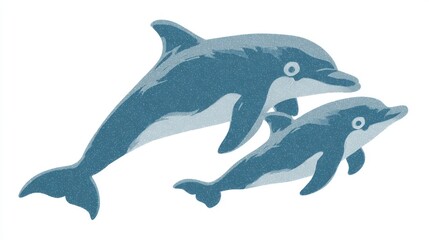 Fototapeta premium Two Dolphins Leaping Together in Harmony Ocean Life Illustration Marine Wildlife Artwork Und
