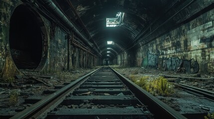 Fototapeta premium Underground tunnel railroad tracks