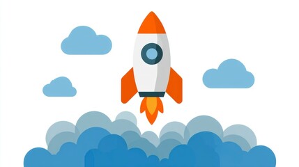 Rocket Launching into the Sky with Clouds Startup Concept Business Growth Innovation Symbol