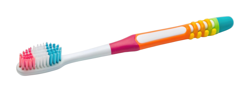 PNG Colorful toothbrush with multicolored bristles on white handle for oral hygiene