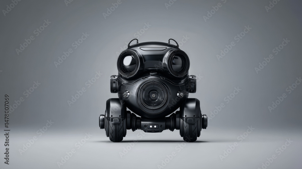 Poster a futuristic robot with camera features, showcasing modern design and innovation.