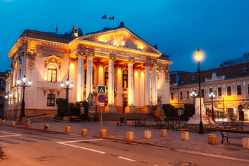 Obraz premium Oradea, Romania with historic buildings in Union Square , The Capital of Art Nouveau. Western Transylvania in Romania. Historical cultural city in europe