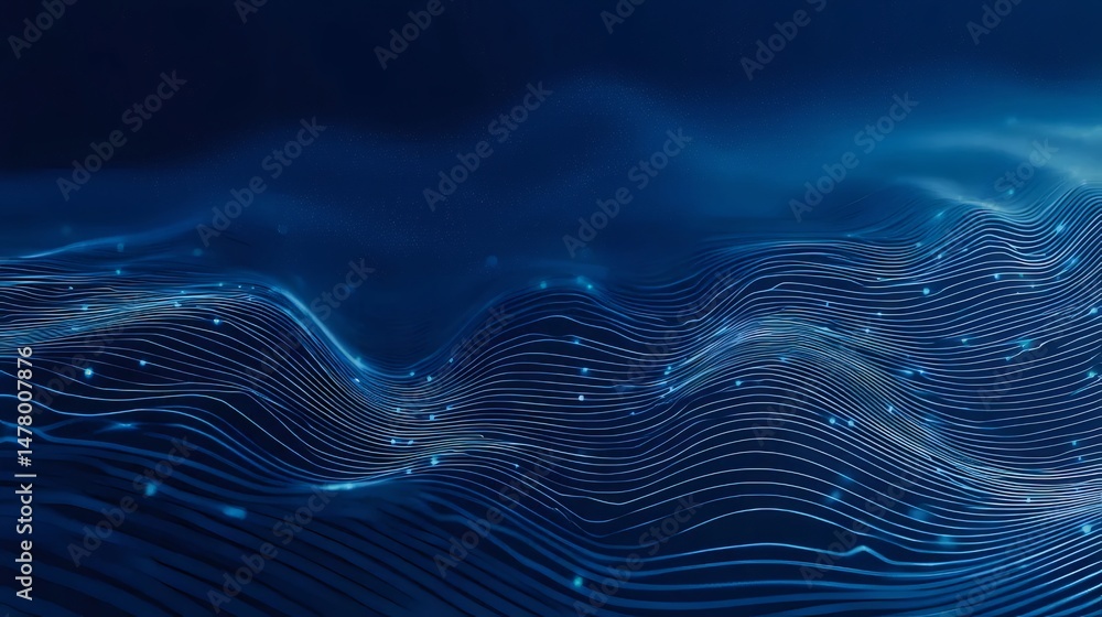 Poster abstract blue wavy lines background with futuristic technology and digital network design for modern