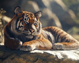 Tiger resting on rock