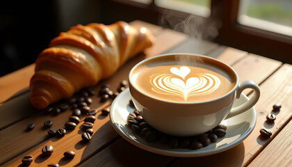 cappuccino and croissant cafe theme