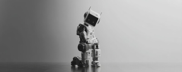 A minimalistic robot design exuding a sense of contemplation and innovation.