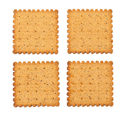 Four square shaped biscuits lying on white background