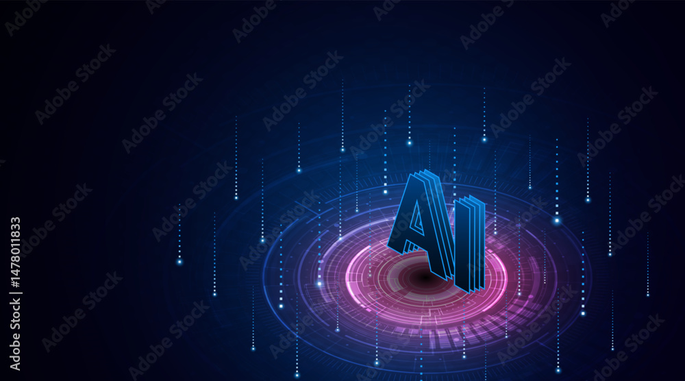 Poster Digital technology of the future. AI icon or artificial intelligence symbol. Future advanced artificial intelligence technology circuit board concept	