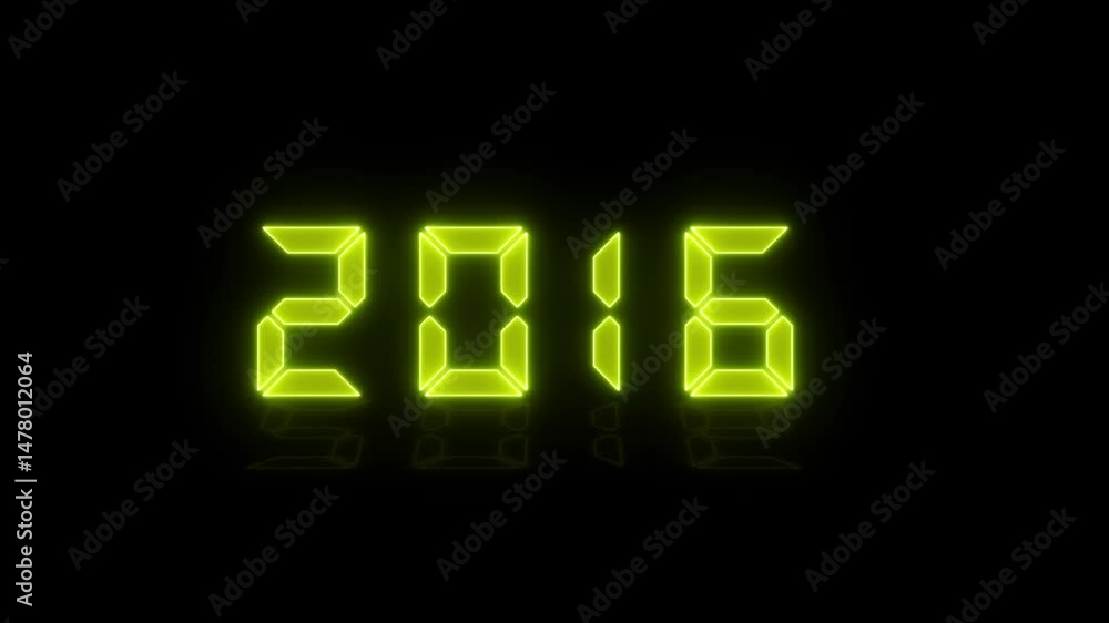 Aufkleber looping neon glow effect 2028 new year icons video animation of an led display in cyan with the cont