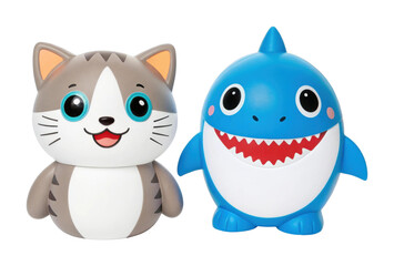 Obraz premium PNG Cute cat and shark toys with bright eyes and smile