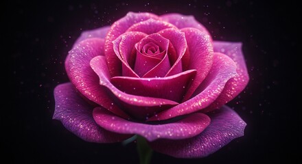 輝く紫のバラ 神秘的夜空背景 幻想的描写. AI Generated