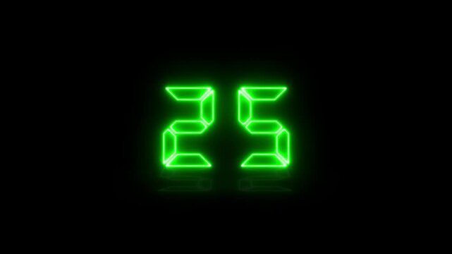 Animation timer icon with 30 minutes digital 30 seconds neon glowing countdown timer animation, digital 30 seconds neon countdown on black background