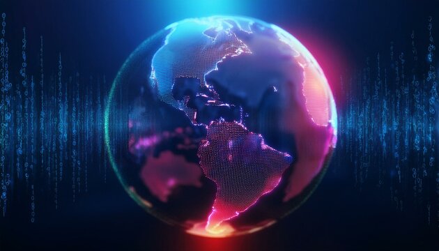 arth represented by little dots, binary code and lines - big data, global business