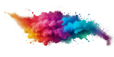 Vector colorful vibrant rainbow, smoke and cloud holi paint color powder explosion with bright colors isolated on transparent background. Multicolored explosion of rainbow powder paint holi festival	
