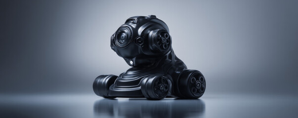 A sleek black robotic dog with wheels, featuring a futuristic design and advanced features.