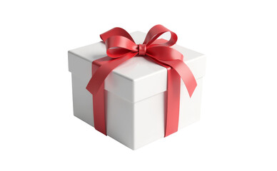 Obraz premium White Gift Box With Red Ribbon isolated on transparent background, PNG 