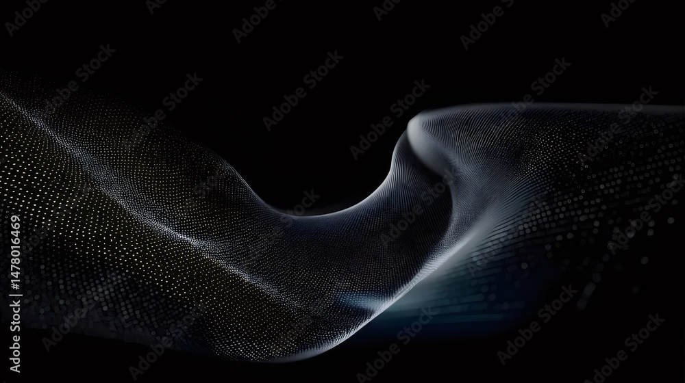Poster abstract dark wave of flowing luminous particles on black background digital rendering of modern dyn