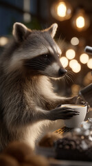 raccoon making espresso