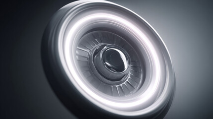 A sleek, modern car wheel with illuminated edges, showcasing aerodynamic design.